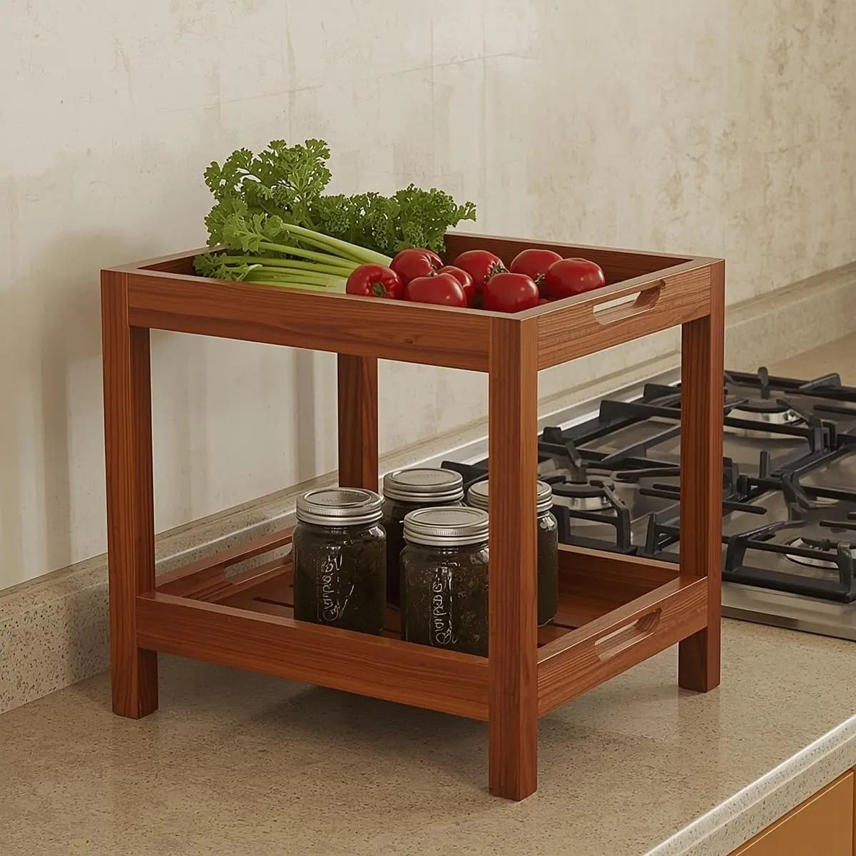 Wooden 2-Tier Kitchen Storage Shelf